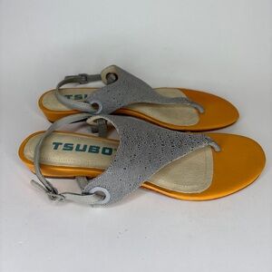 Tsubo Sandals Wedge Sling Back Women Size 41 US 10 Gray Leather Buckle